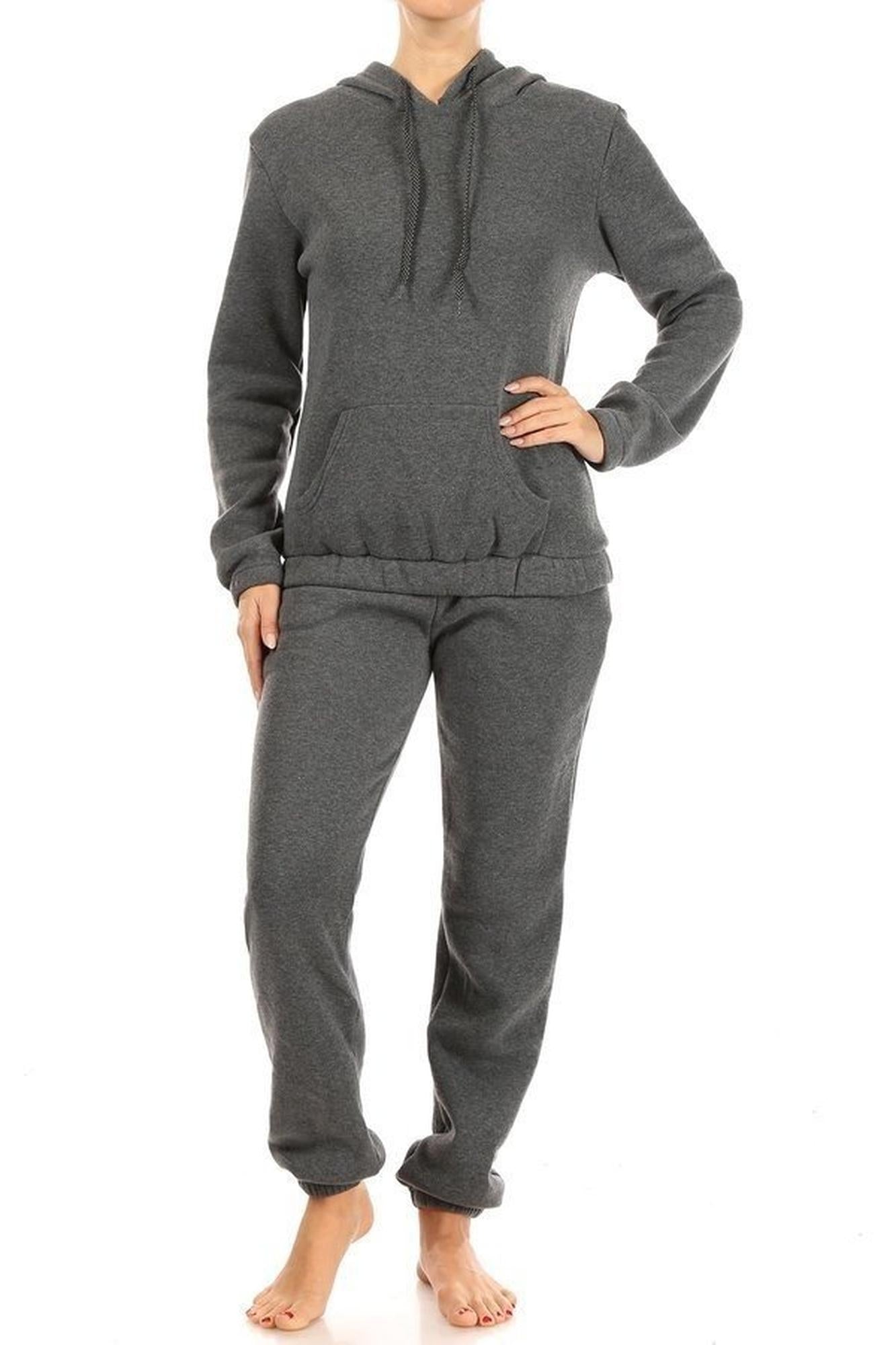 2 Piece Solid Fleece Lined French Terry Joggers and Hoodie Set