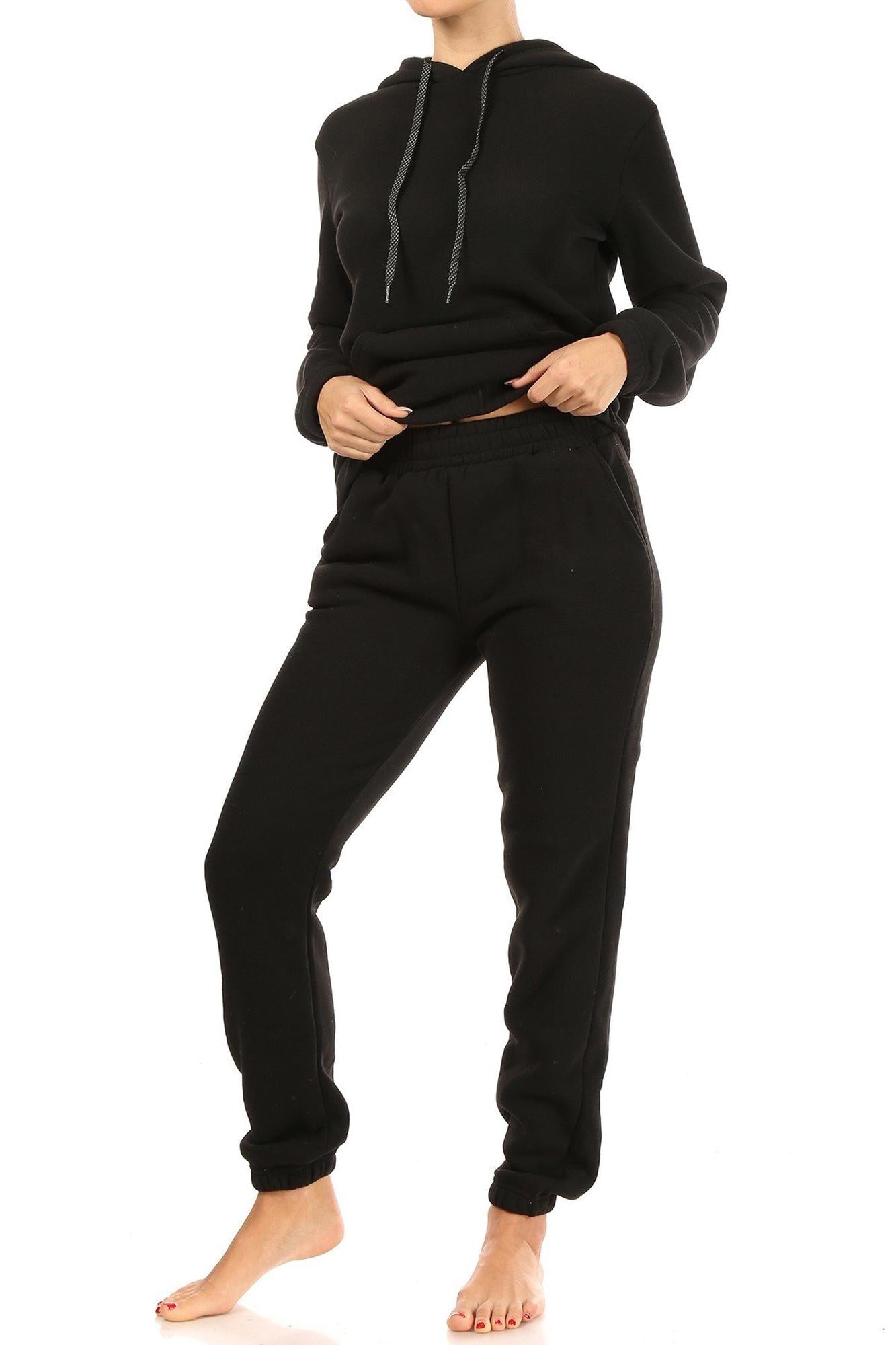 2 Piece Solid Fleece Lined French Terry Joggers and Hoodie Set