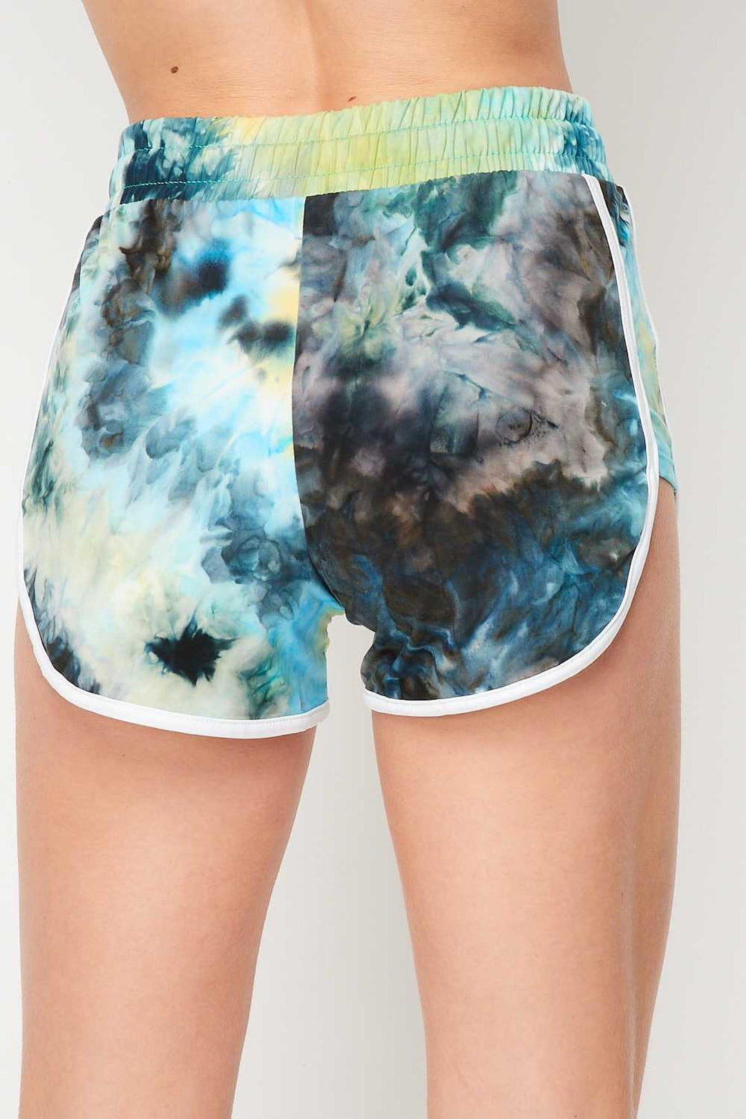 Buttery Soft Blue Tie Dye Side Striped Drawstring Waist Dolphin Shorts