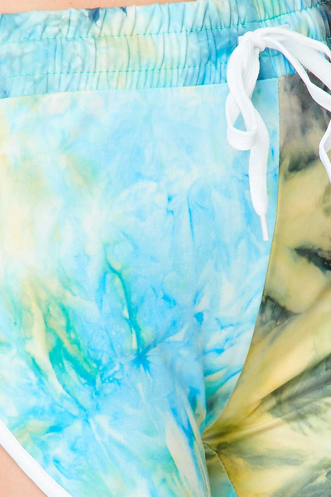 Buttery Soft Blue Tie Dye Side Striped Drawstring Waist Dolphin Shorts
