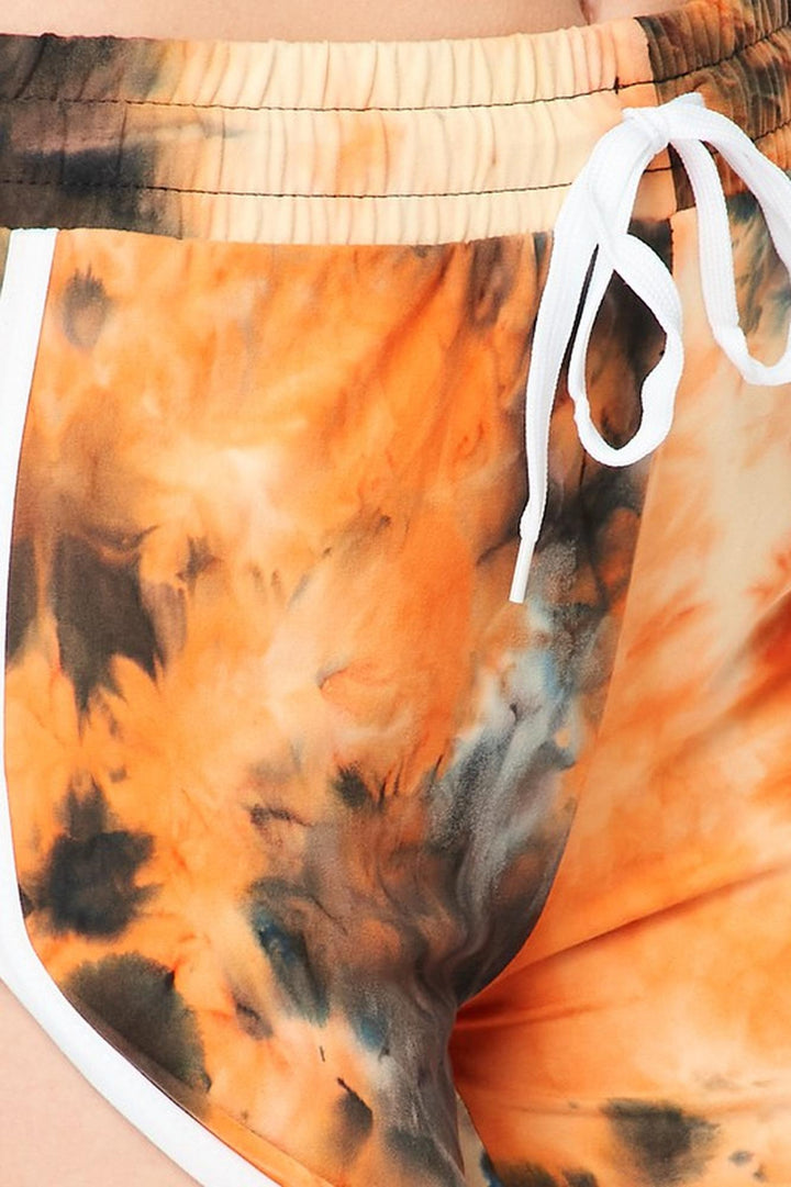 Buttery Soft Orange Tie Dye Side Striped Drawstring Waist Dolphin Shorts