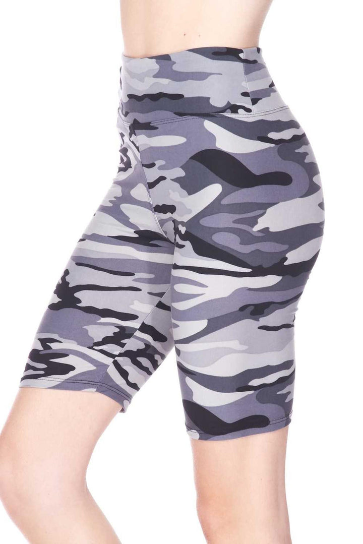 Buttery Soft Charcoal Camouflage Biker Shorts - 3 Inch Waist Band