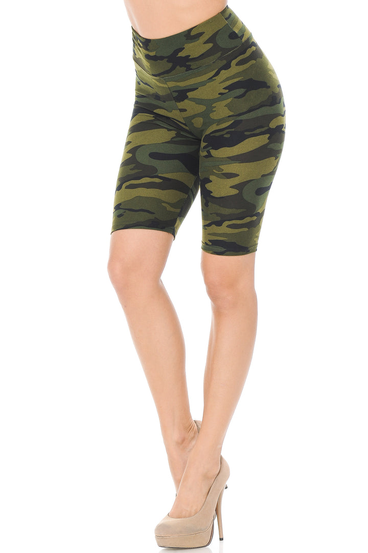 Buttery Soft Green Camouflage Shorts - 3 Inch Waist Band