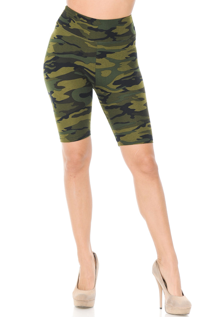 Buttery Soft Green Camouflage Shorts - 3 Inch Waist Band