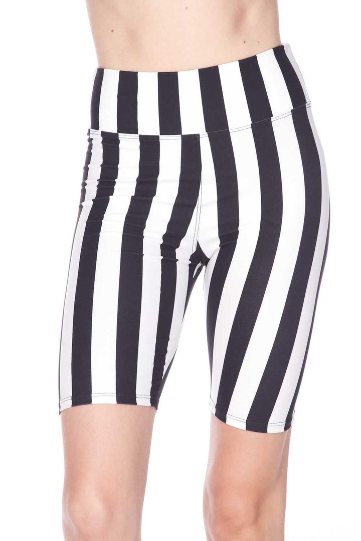 Buttery Soft Vertical Wide Stripe Biker Shorts - 3 Inch Waist Band