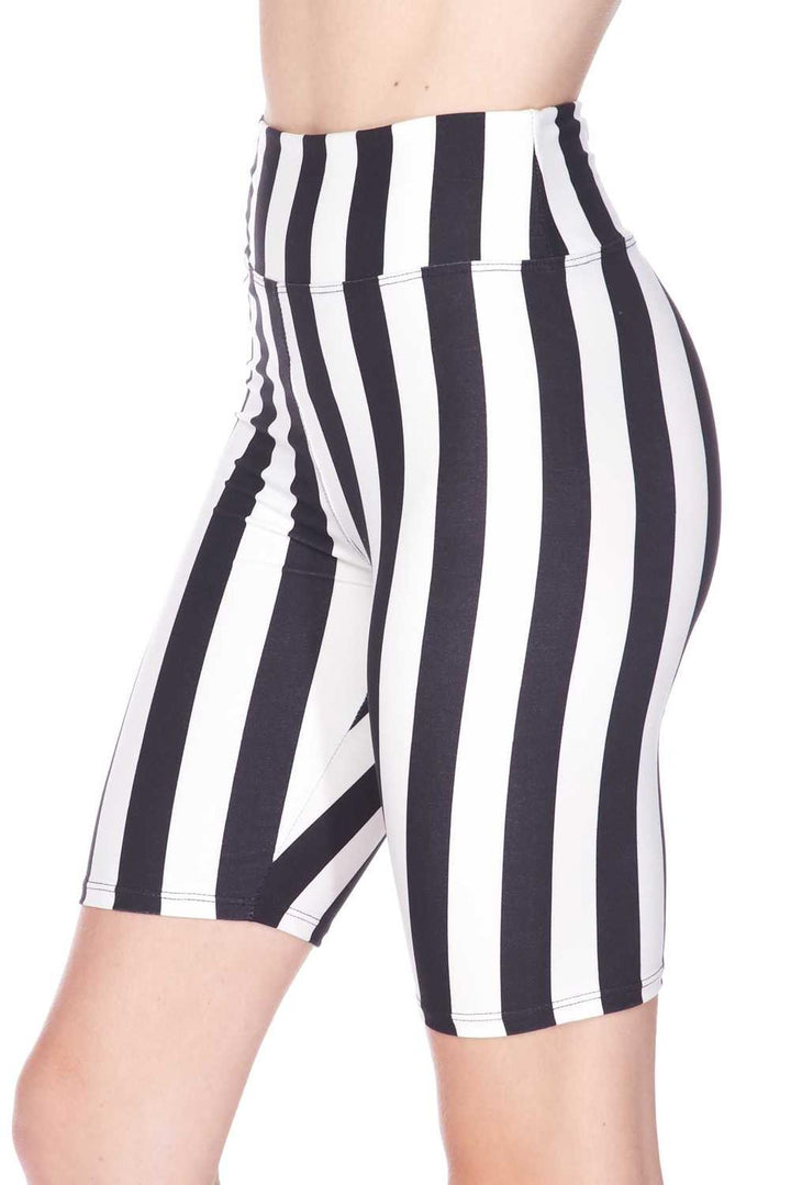 Buttery Soft Vertical Wide Stripe Biker Shorts - 3 Inch Waist Band
