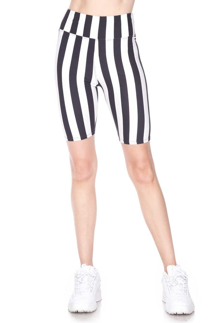 Buttery Soft Vertical Wide Stripe Biker Shorts - 3 Inch Waist Band