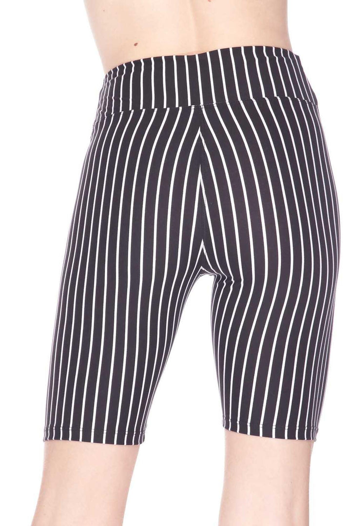 Buttery Soft Black Pinstripe Biker Shorts - 3 Inch Waist Band