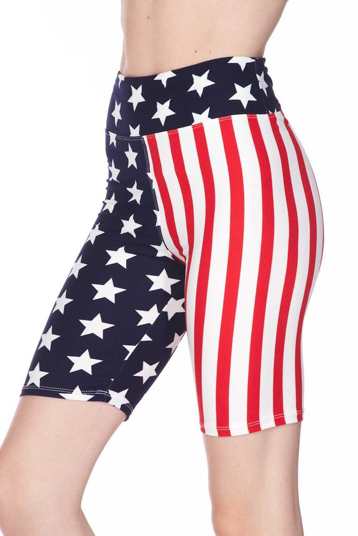 Buttery Soft USA Flag High Waist Biker Shorts - 3 Inch Waist