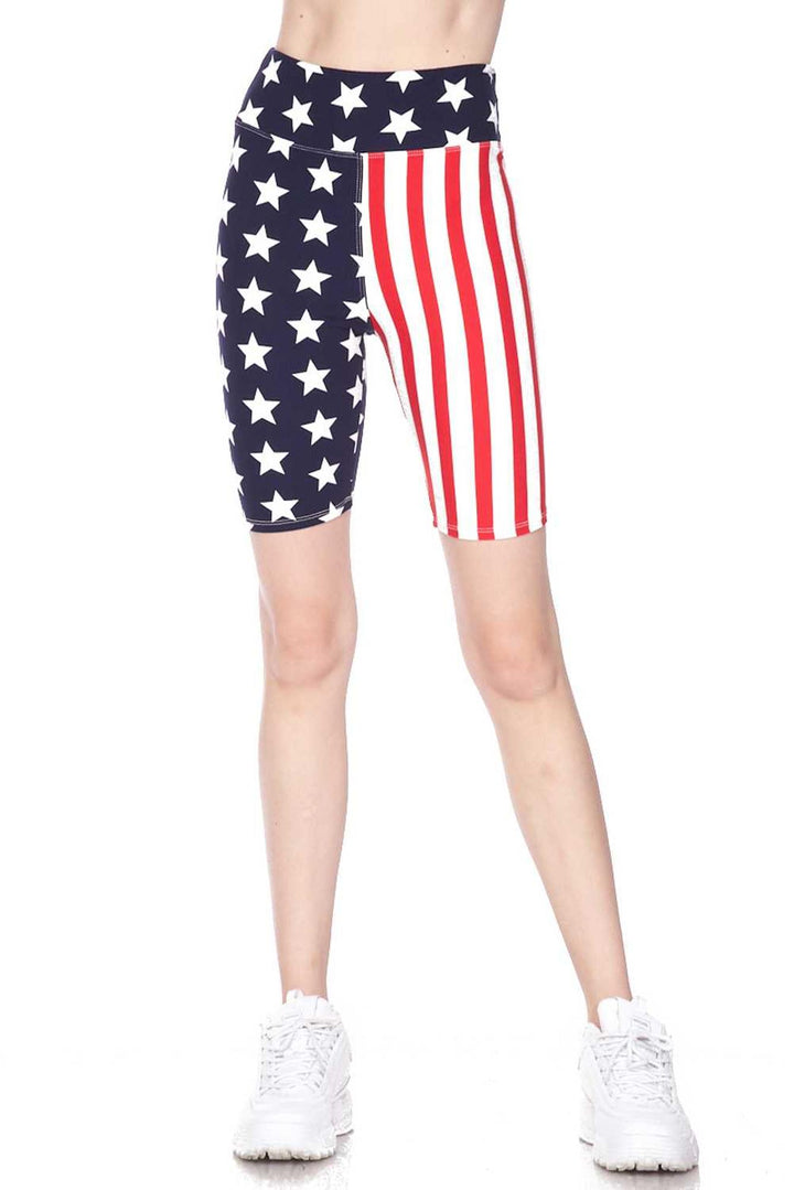 Buttery Soft USA Flag High Waist Biker Shorts - 3 Inch Waist