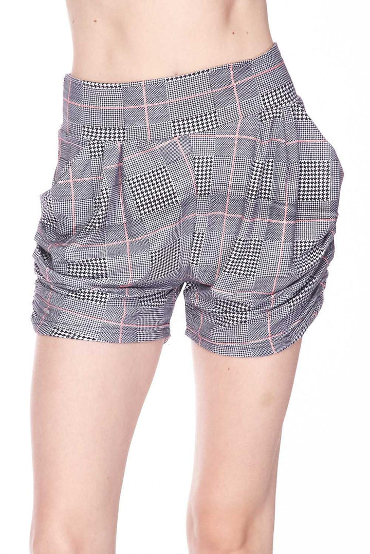 Buttery Soft Coral Accent Textured Houndstooth Harem Shorts