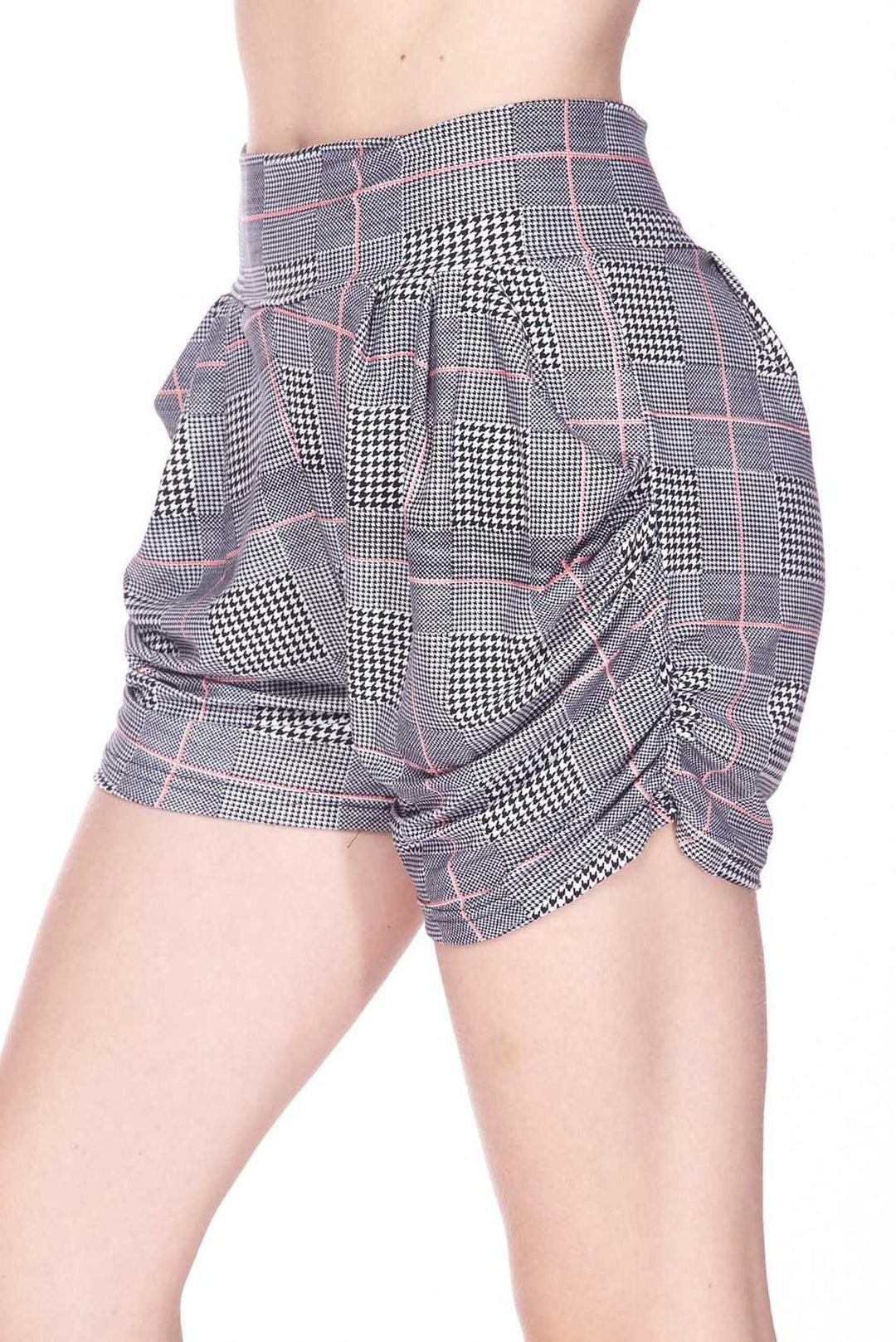 Buttery Soft Coral Accent Textured Houndstooth Harem Shorts