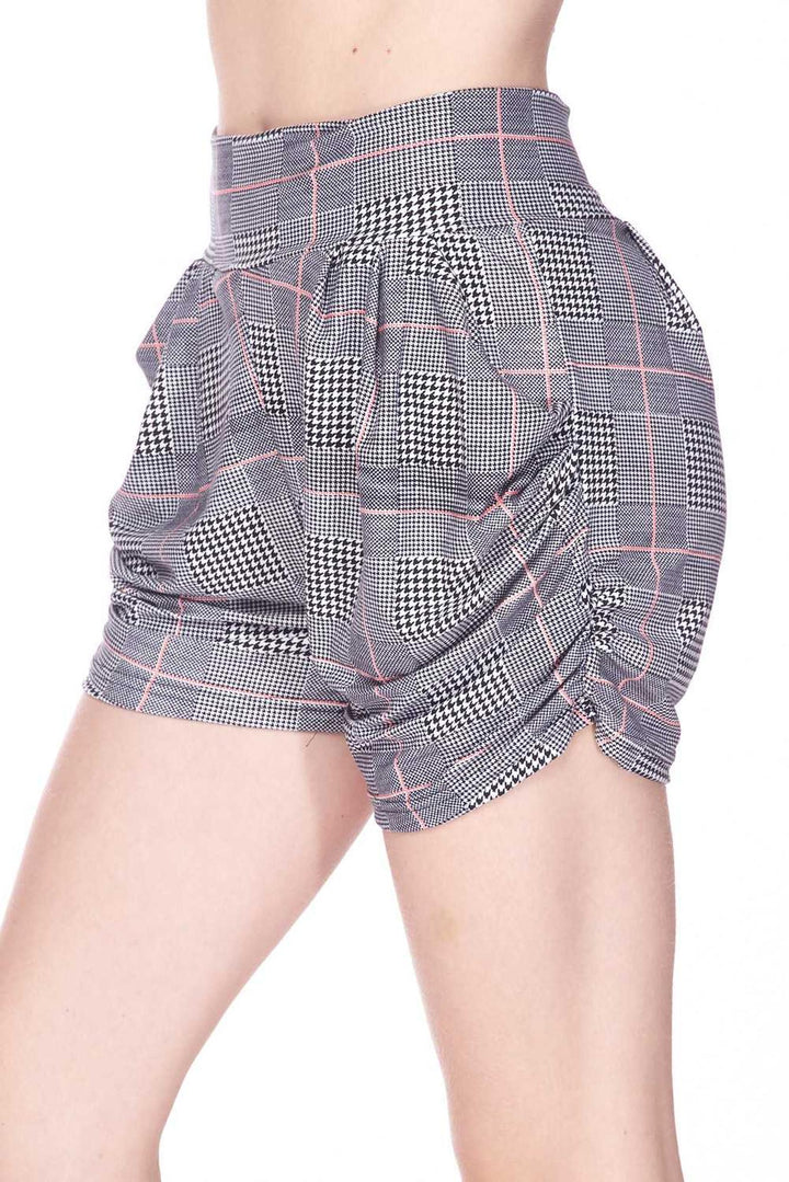 Buttery Soft Coral Accent Textured Houndstooth Harem Shorts