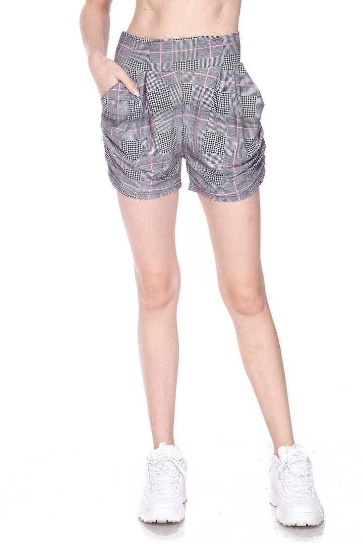 Buttery Soft Coral Accent Textured Houndstooth Harem Shorts