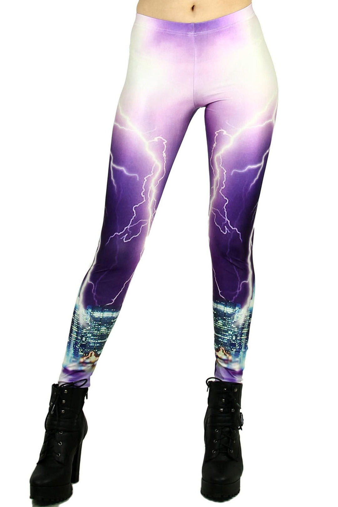 Premium Graphic Purple Lightning Leggings Coral Onesize