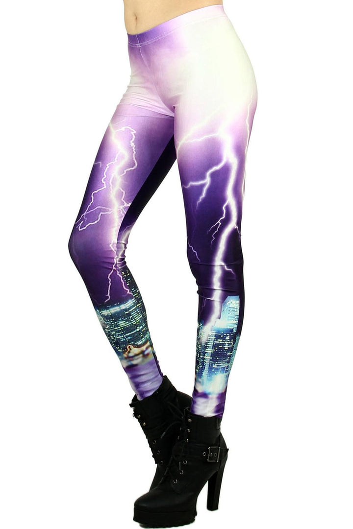Premium Graphic Purple Lightning Leggings Coral Onesize