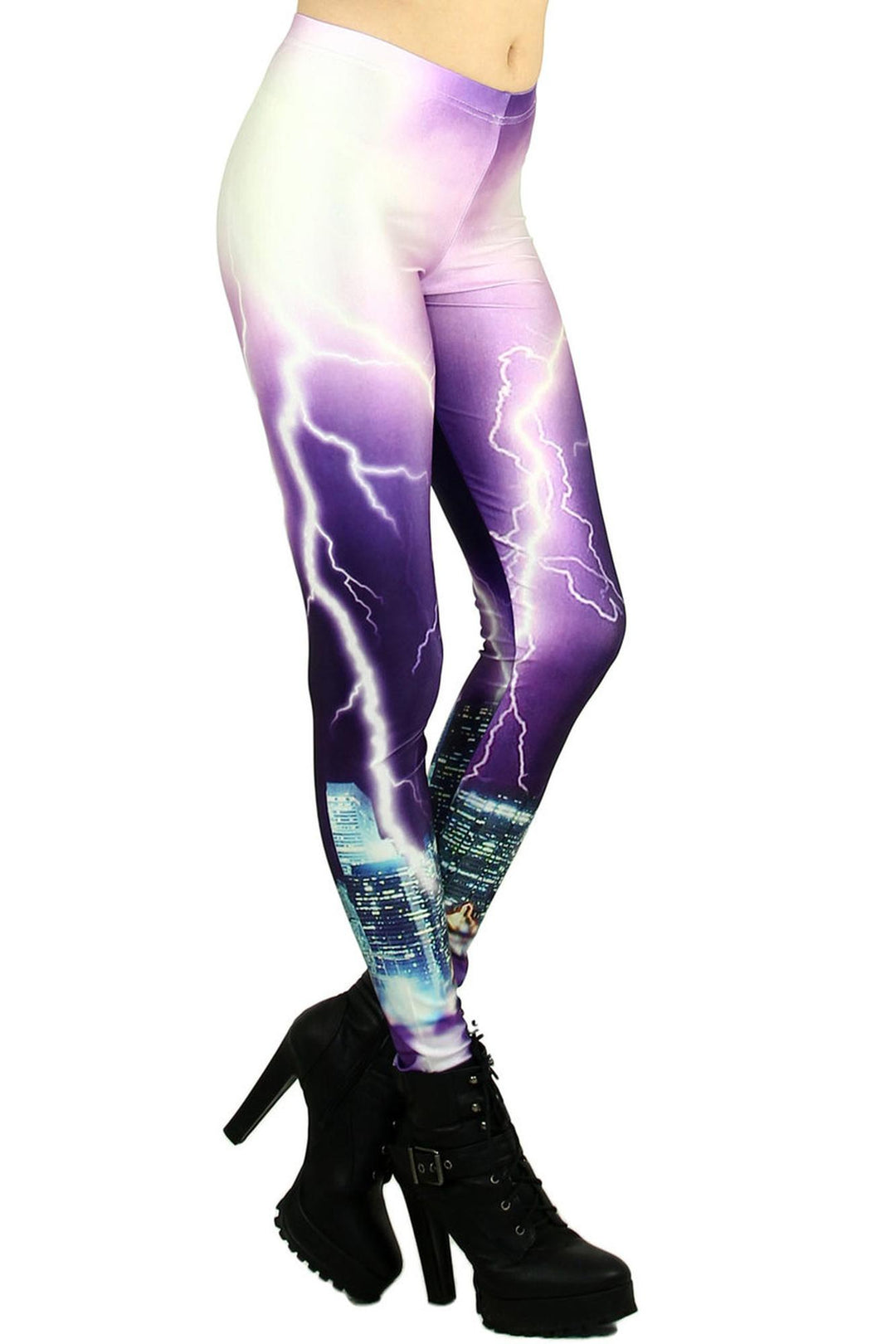 Premium Graphic Purple Lightning Leggings Coral Onesize