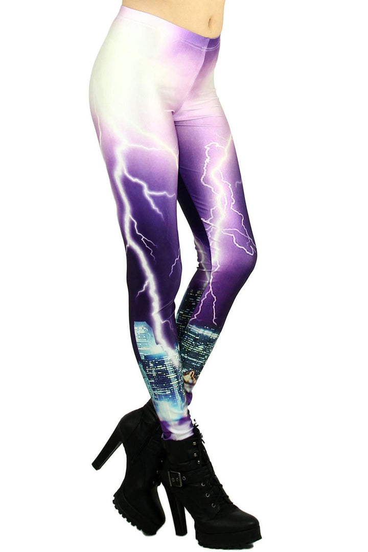 Premium Graphic Purple Lightning Leggings Coral Onesize
