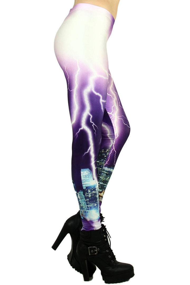 Premium Graphic Purple Lightning Leggings Coral Onesize