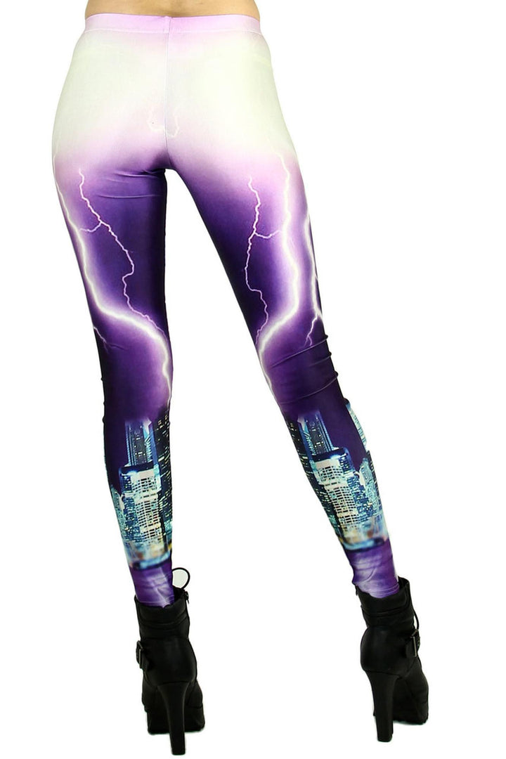 Premium Graphic Purple Lightning Leggings Coral Onesize
