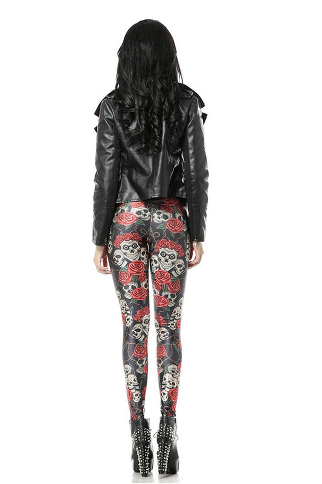 Premium Graphic Rose Skull Leggings Coral Onesize