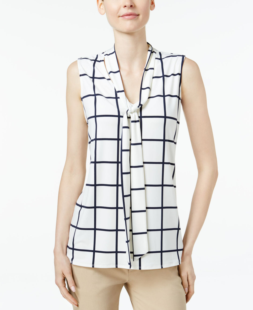 Charter Club Petite Printed Tie-Neck Top