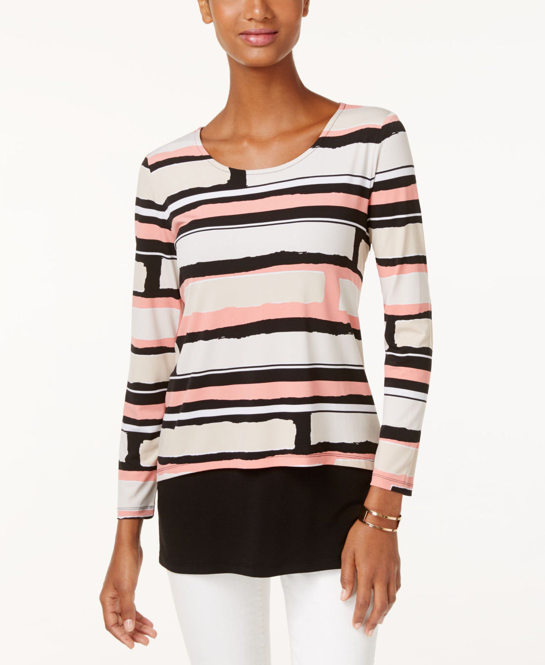 Alfani Petite Layered-Look Printed Top
