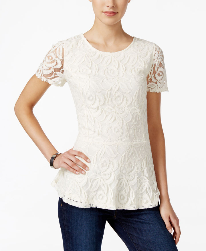 Charter Club Petite Lace Peplum Top