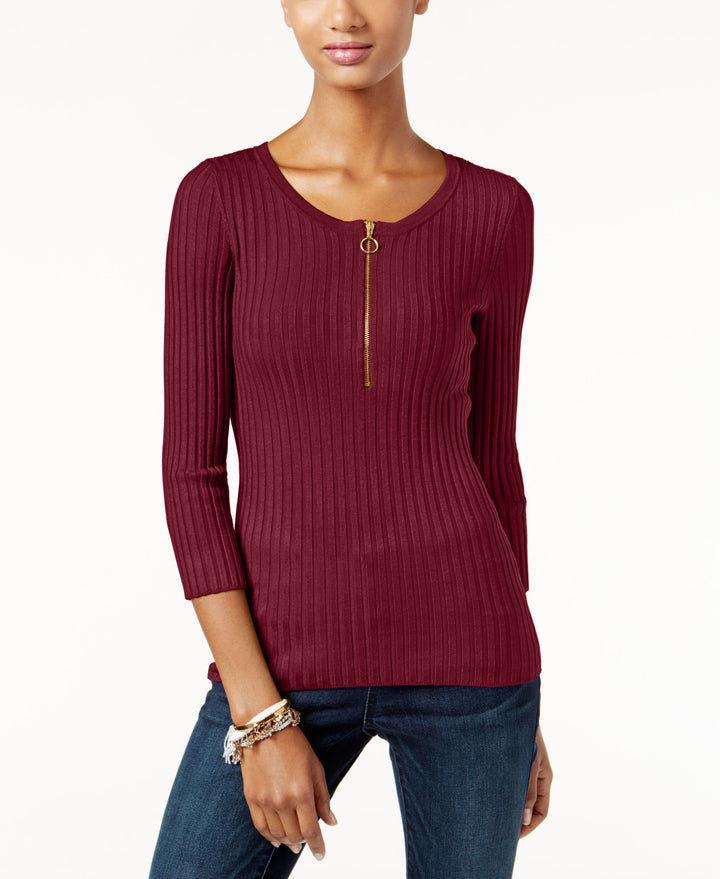 Inc International Concepts Petite Zip-Up Ribbed Sweater