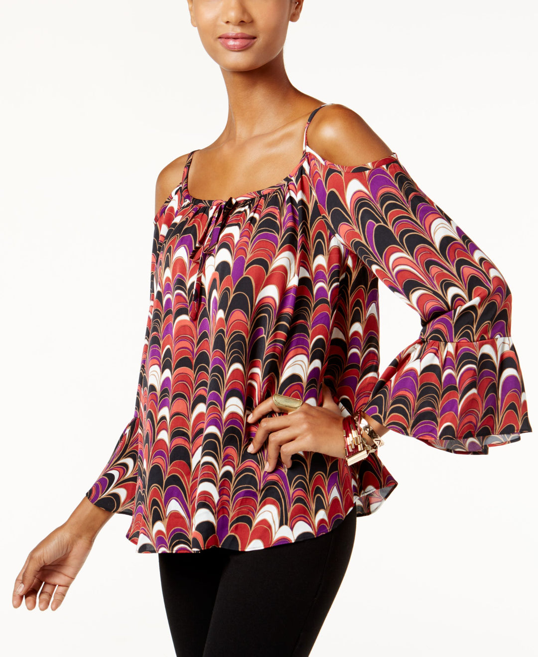 INC International Concepts Petite Printed Cold Shoulder Top