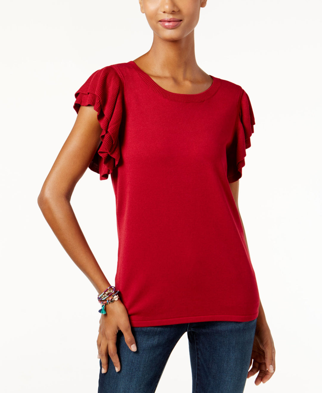 Inc International Concepts Petite Ruffle-Sleeve Sweater