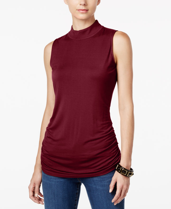 I.N.C. Petite Ruched Mock-Neck Top