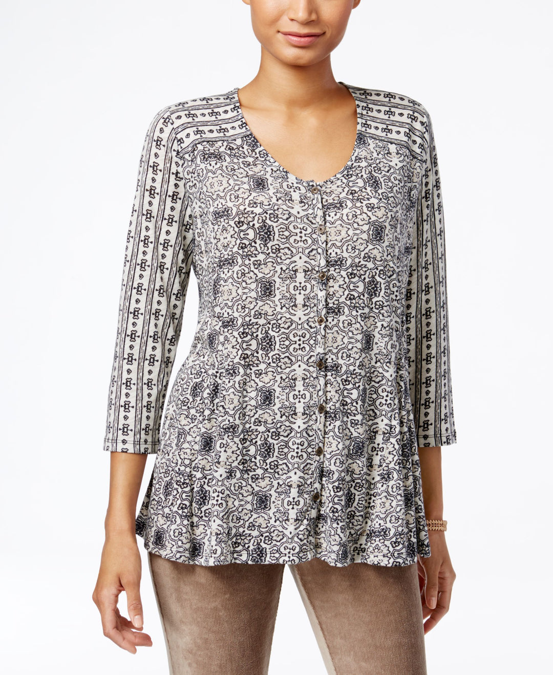 Style & Co Petite Mixed-Print Swing Blouse