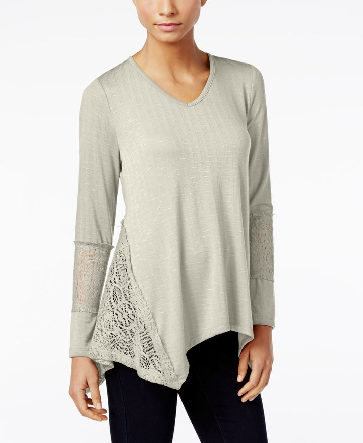 Style & Co. Womens Lace-Panel Basic T-Shirt