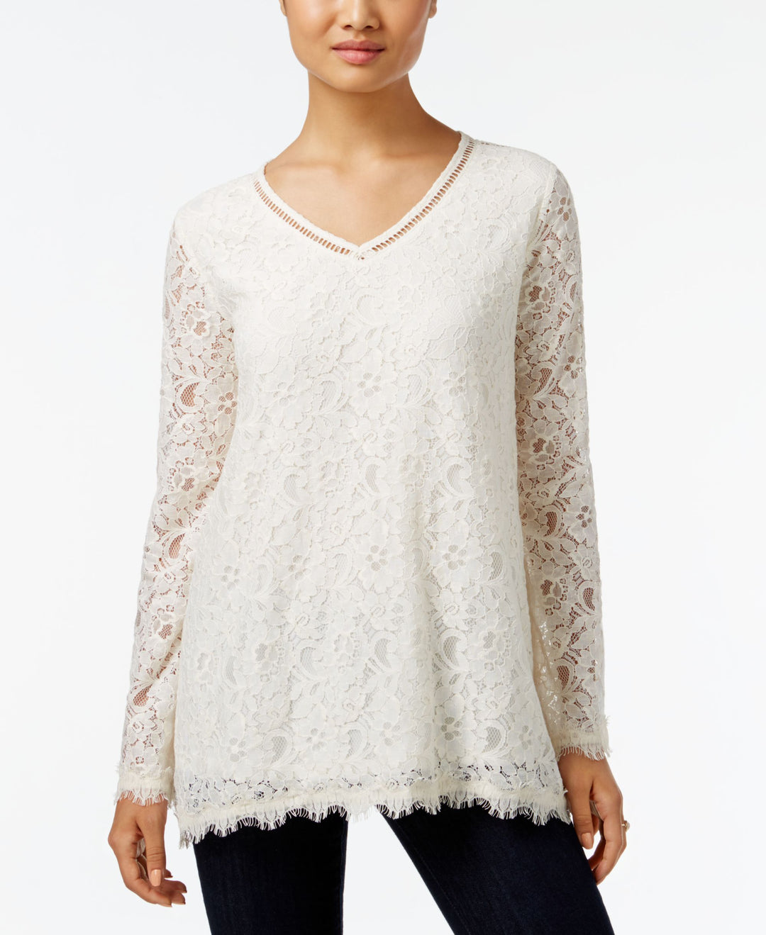 Style & Co Petite Lace Swing Top