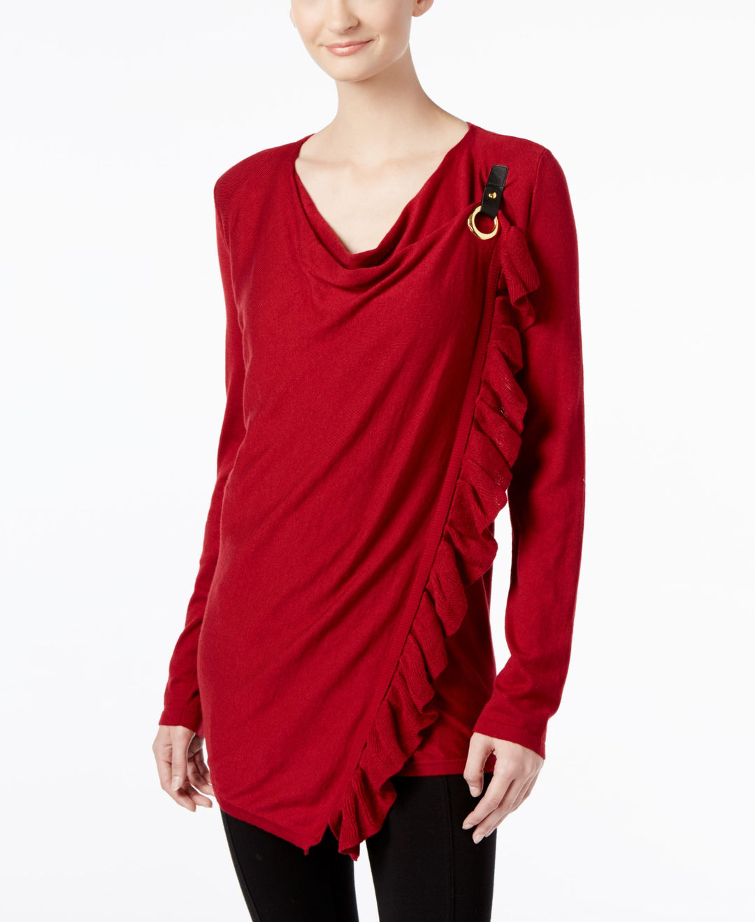 INC International Concepts Petite Ruffled Draped Sweater