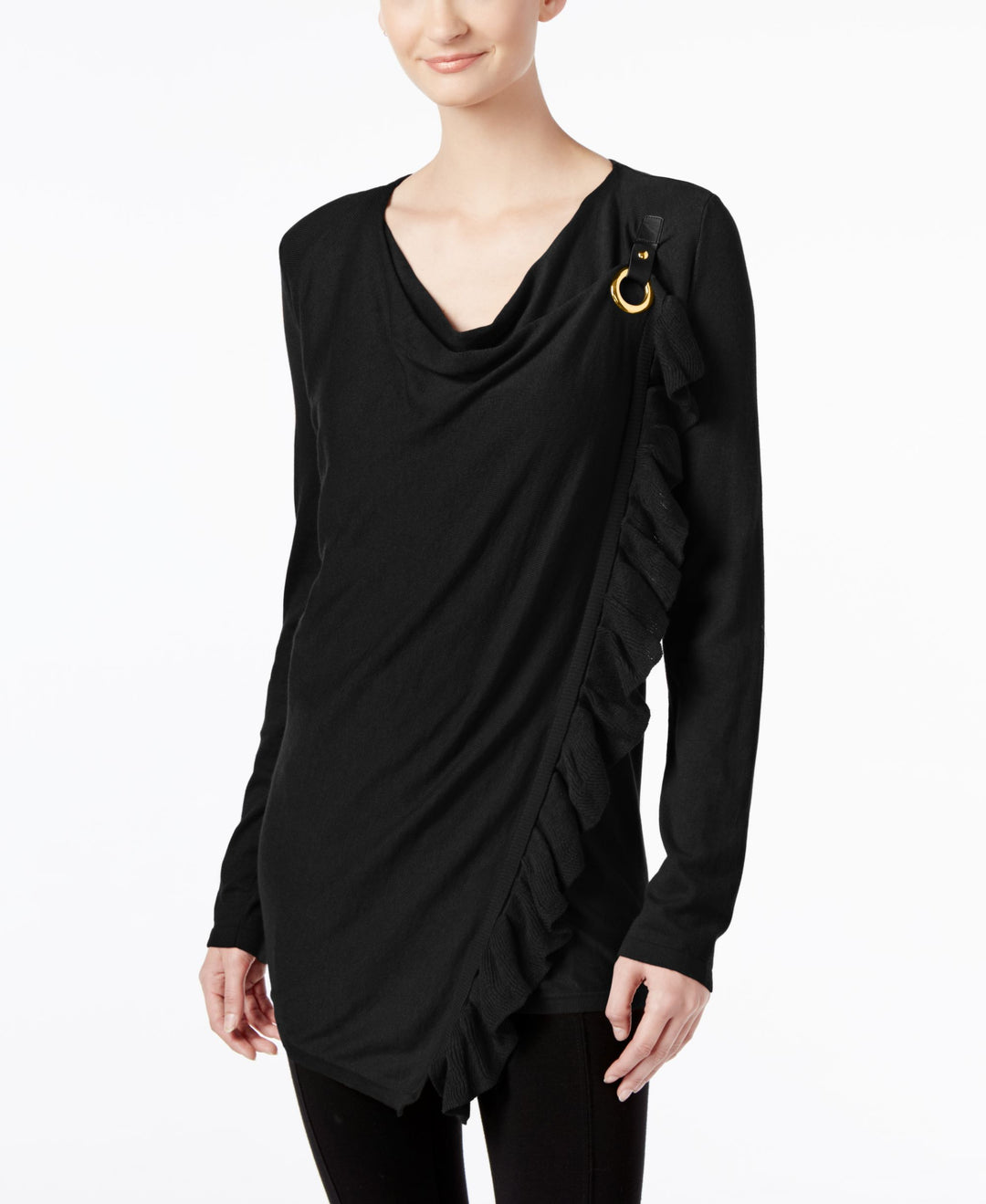 INC International Concepts Petite Ruffled Draped Sweater