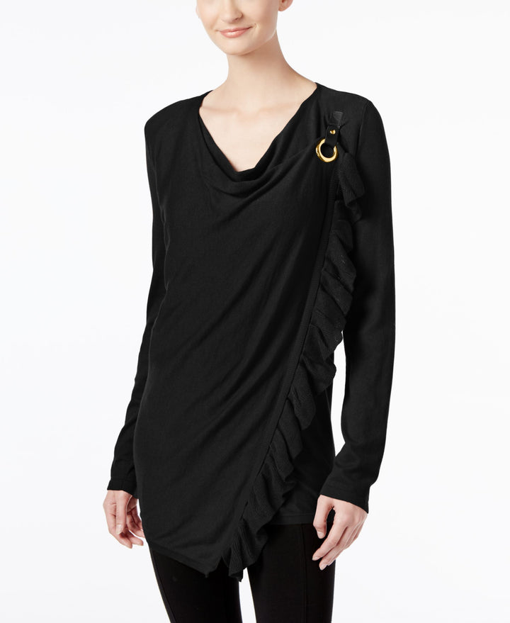 INC International Concepts Petite Ruffled Draped Sweater