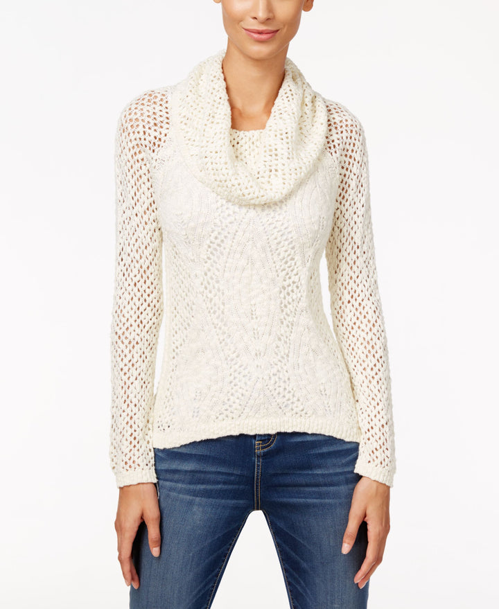 INC International Concepts Petite Metallic Cowl Neck Open Knit Sweater