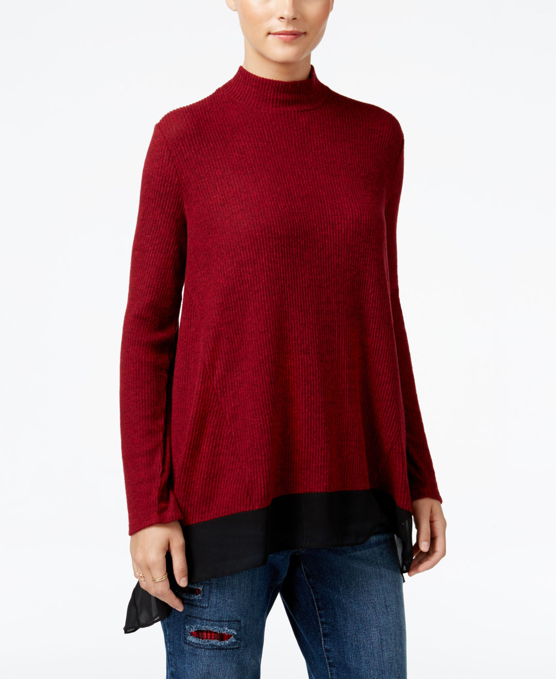 Style & Co Petite Chiffon Hem Mock Neck Top