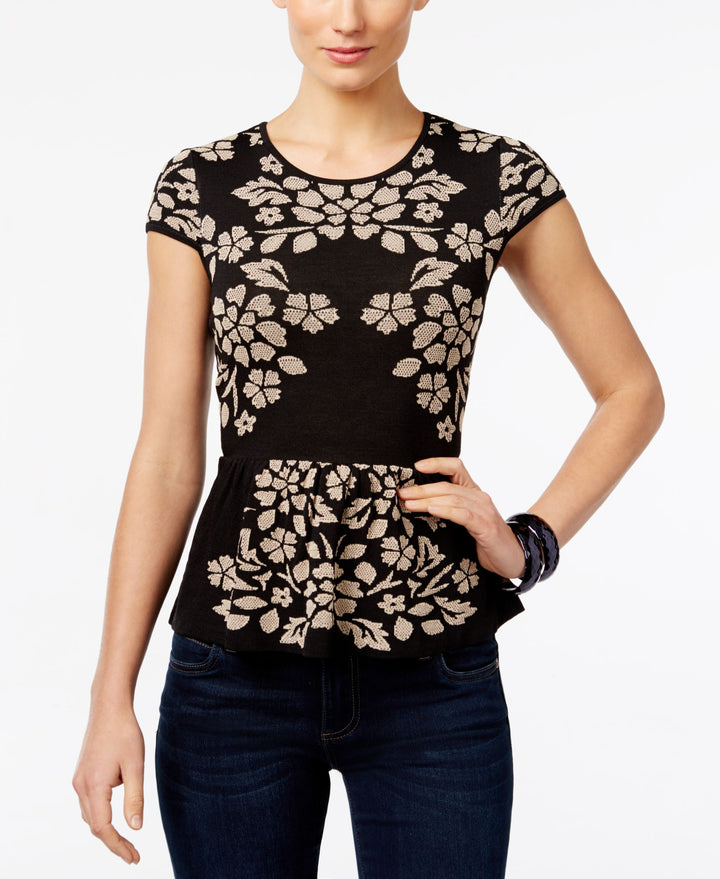 INC International Concepts Petite Jacquard Peplum Sweater
