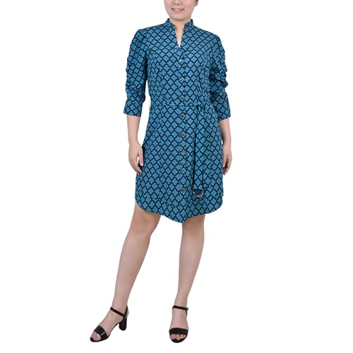 NY Collection Petite 3/4 Rouched Sleeve Dress With Belt