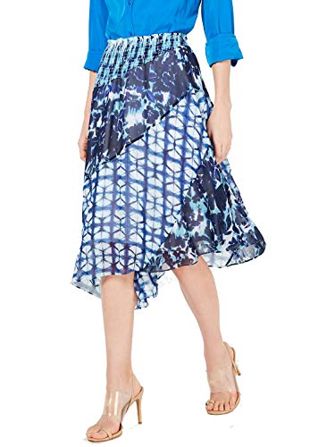 INC Mixed-Print Tie-Dye Asymmetrical Skirt