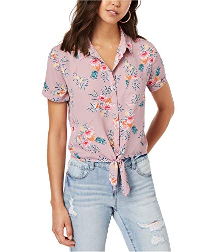 Hippie Rose Juniors Printed Tie Front Camp Shirt