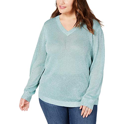Plus Size V Neck Metallic Sweater