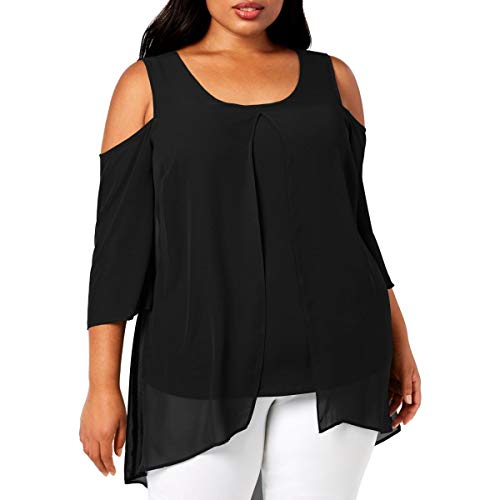 NY Collection Plus Size Cold Shoulder Chiffon Trim Tunic