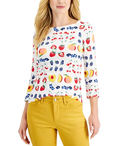 Charter Club Womens Printed Boat Neck 3/4 Sleeve Top