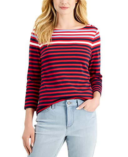 Charter Club Womens Printed Boat Neck 3/4 Sleeve Top