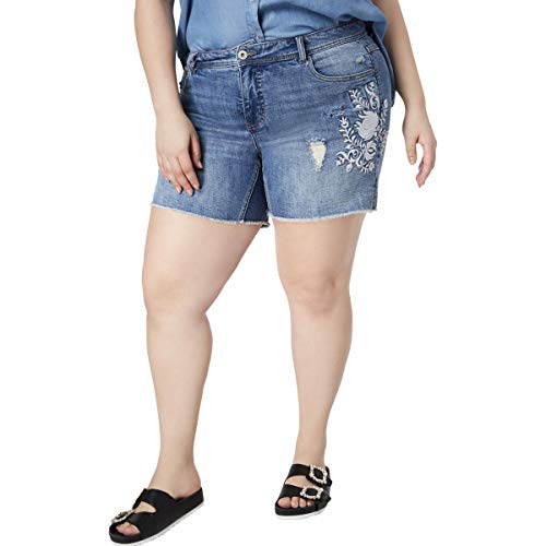 Plus Size Embroidered Tummy Control Denim Shorts