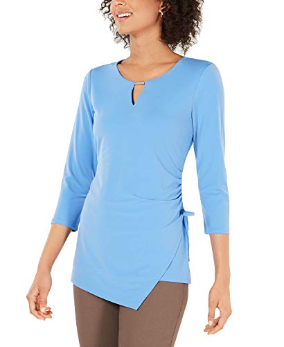 JM Collection Petites Ruched Asymmetrical Top (Marina, P/L)